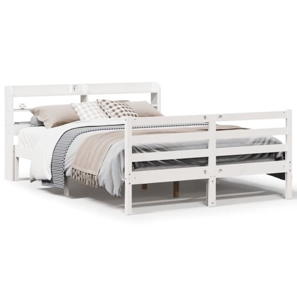 sengeramme med sengegavl 140x200 cm massivt fyrretræ hvid