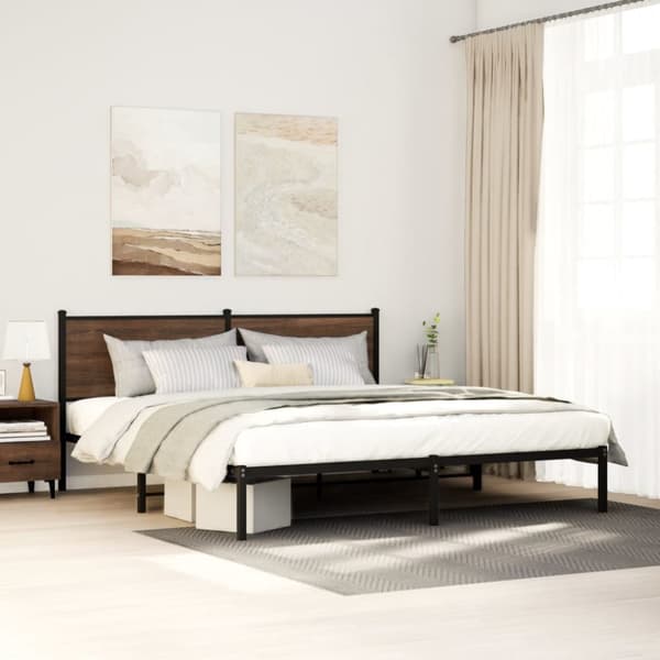 sengeramme uden madras 183x213 cm metal brun egetræsfarve