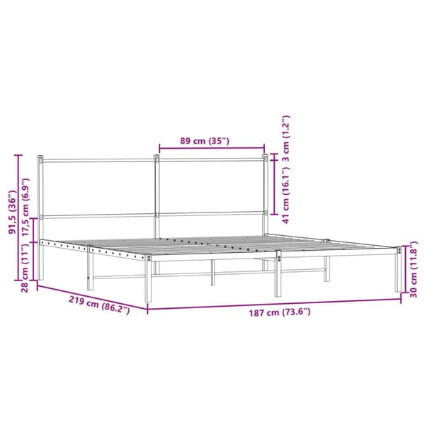 sengeramme uden madras 183x213 cm metal brun egetræsfarve