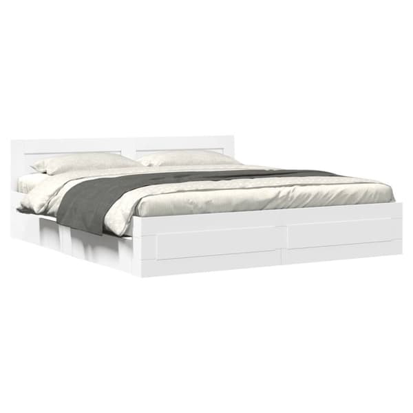 sengeramme med sengegavl 200x200 cm konstrueret træ hvid