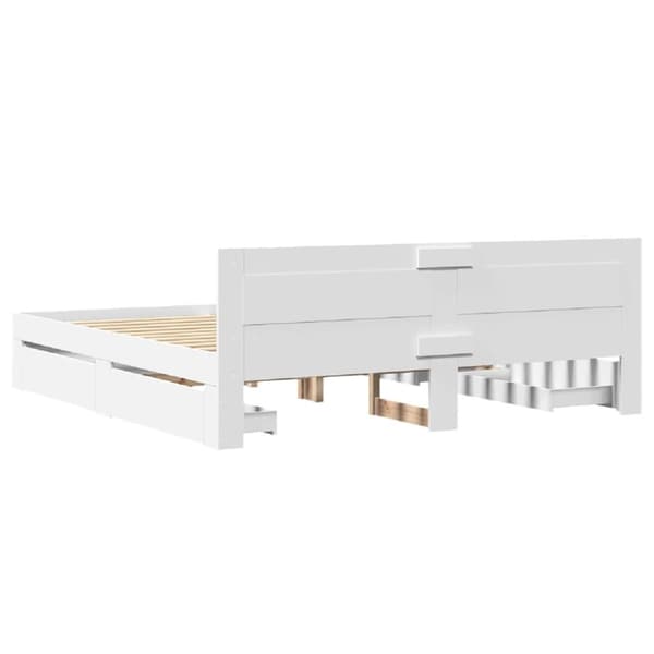 sengeramme med sengegavl 200x200 cm konstrueret træ hvid