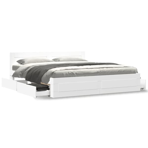sengeramme med sengegavl 200x200 cm konstrueret træ hvid