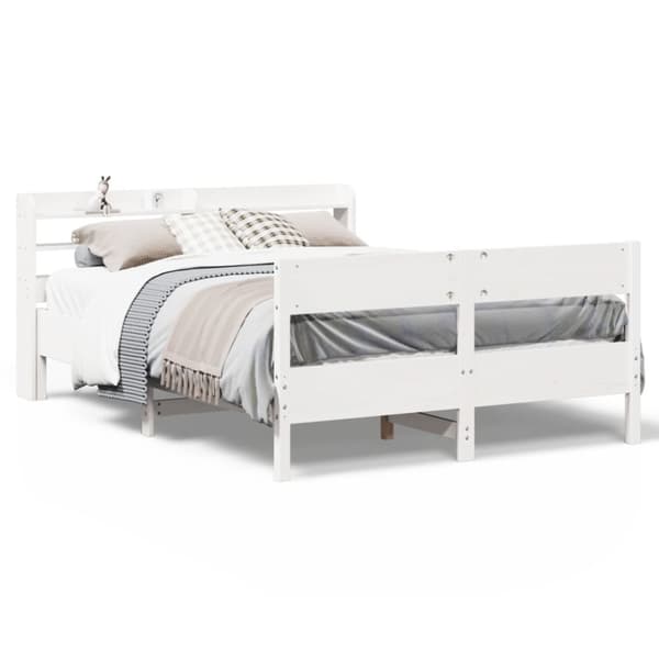 sengeramme uden madras 140x190 cm massivt fyrretræ hvid