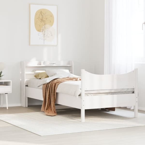 sengeramme med sengegavl 75x190 cm massivt fyrretræ hvid