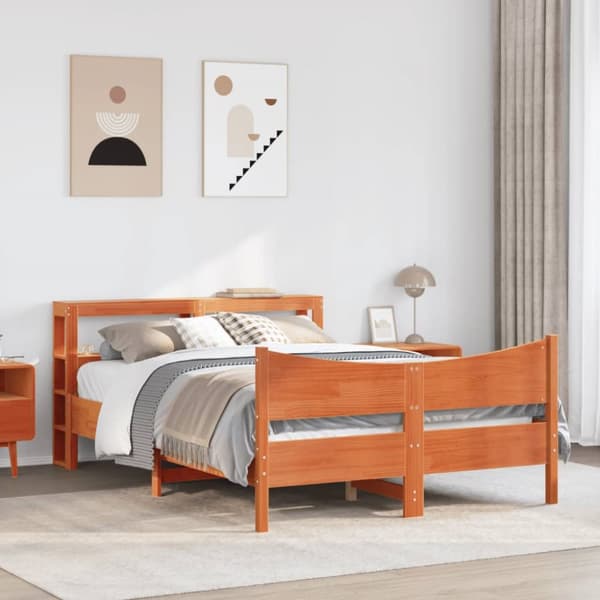 Sängram med huvudgavel vaxbrun 140x190 cm massiv furu