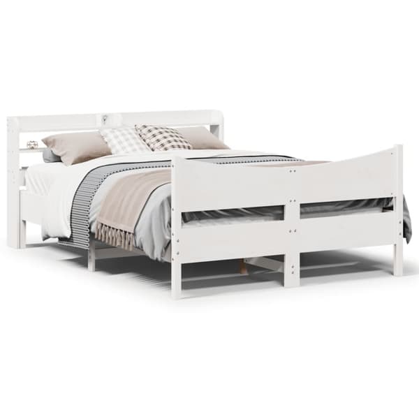 sengeramme med sengegavl 140x190 cm massivt fyrretræ hvid