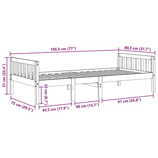 juniorseng uden madras 75x190 cm massivt fyrretræ gyldenbrun