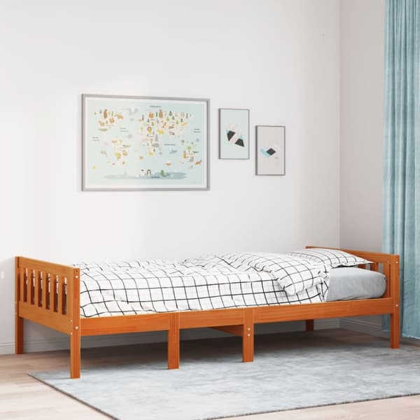 juniorseng uden madras 75x190 cm massivt fyrretræ gyldenbrun