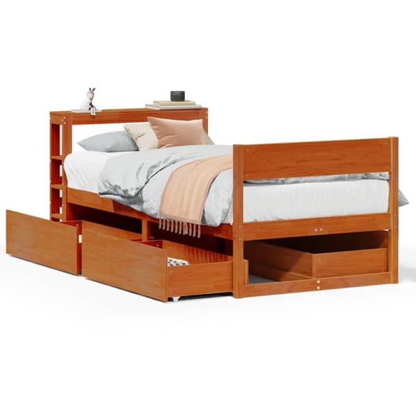 sengeramme uden madras 75x190 cm massivt fyrretræ gyldenbrun