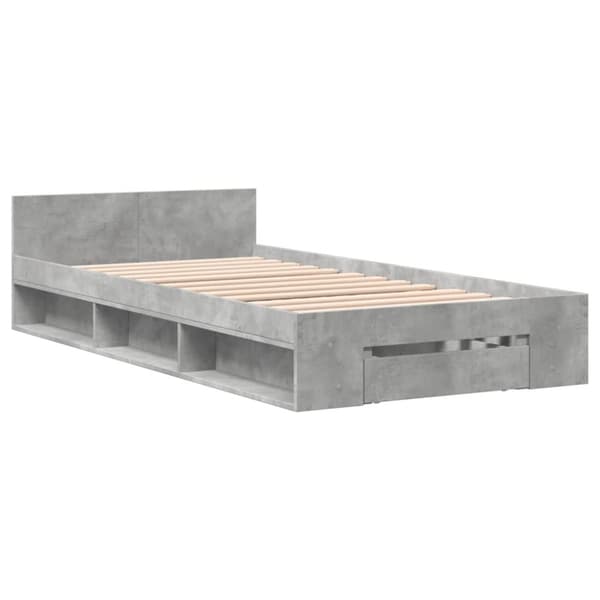 sengeramme med skuffe 90x190 cm konstrueret træ betongrå