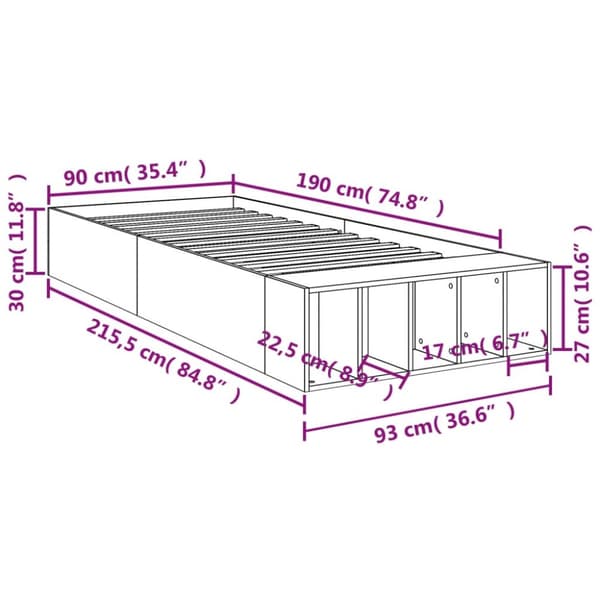 sengeramme 90x190 cm konstrueret træ grå sonoma-eg