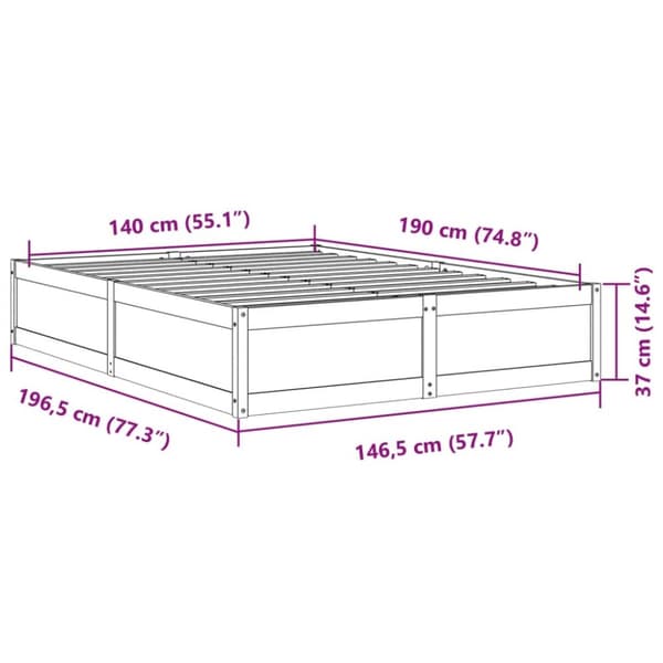 Sängram utan madrass 140x190 cm massiv furu