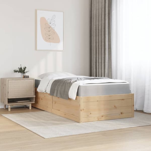 Sängram med madrass 90x200 cm massiv furu