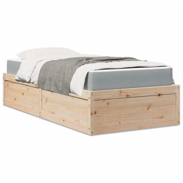 Sängram med madrass 90x200 cm massiv furu