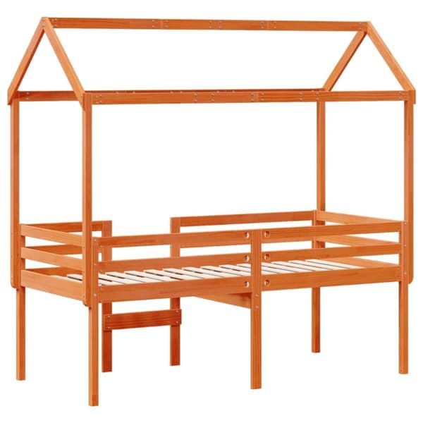 Hög säng med tak vaxad brun 80x200 cm massiv furu