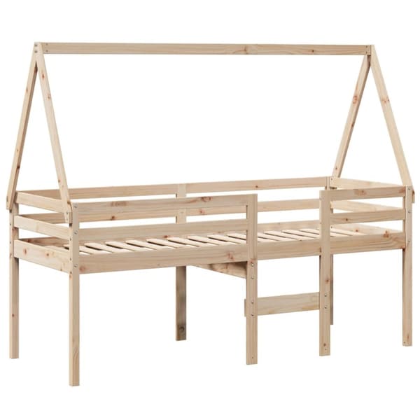 Hög säng med tak 90x190 cm massiv furu