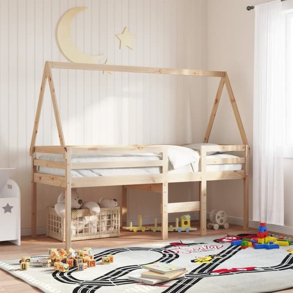 Hög säng med tak 90x190 cm massiv furu