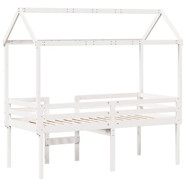 Hög säng med tak vit 75x190 cm massiv furu