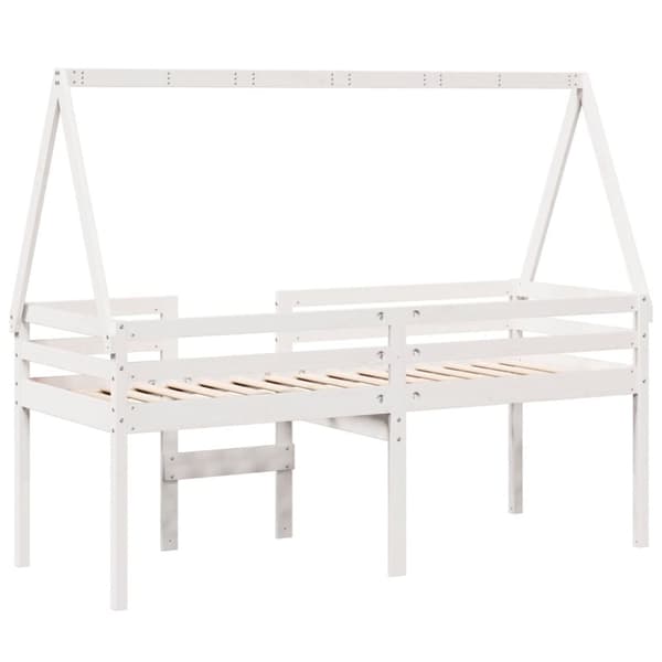 Hög säng med tak vit 75x190 cm massiv furu