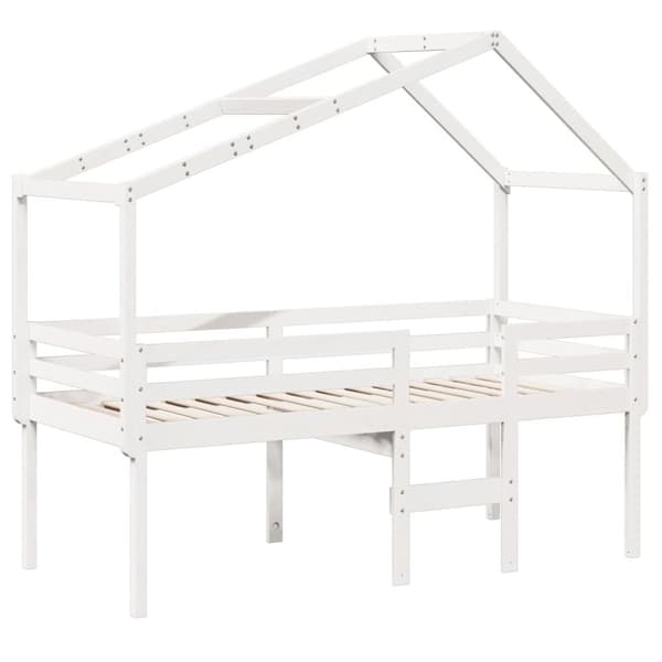 Hög säng med tak vit 90x200 cm massiv furu