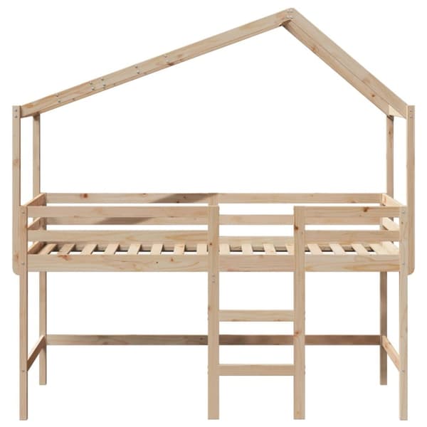 Våningssäng med stege och tak 80x200 cm massiv furu
