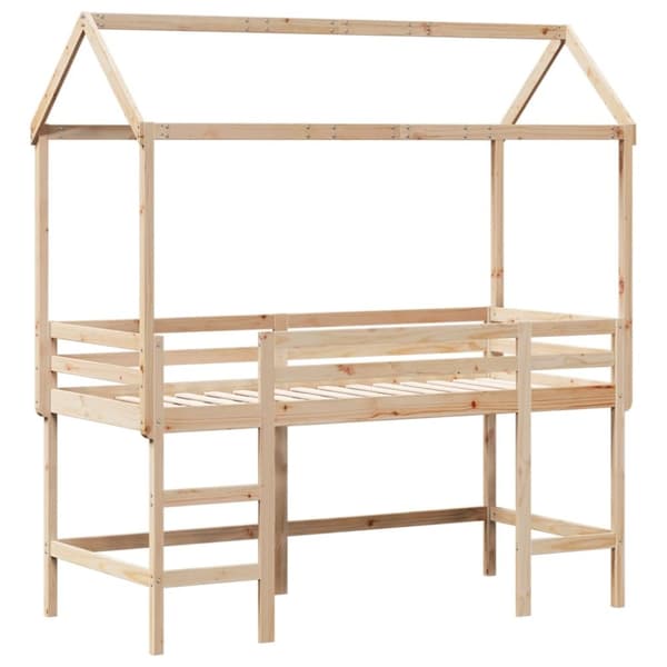 Våningssäng med stege och tak 90x190 cm massiv furu