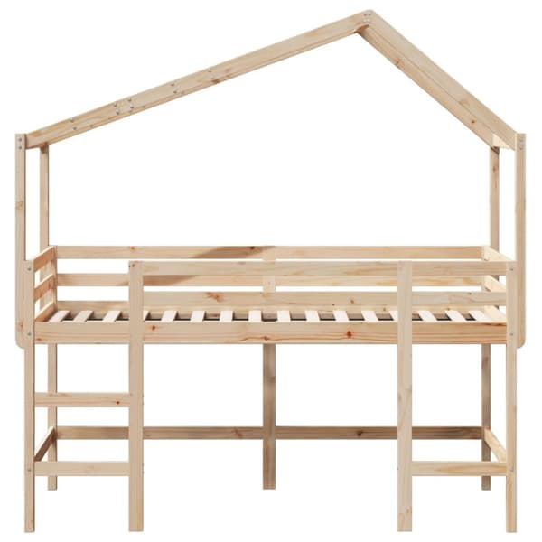 højseng med stige og tag 90x200 cm massivt fyrretræ hvid
