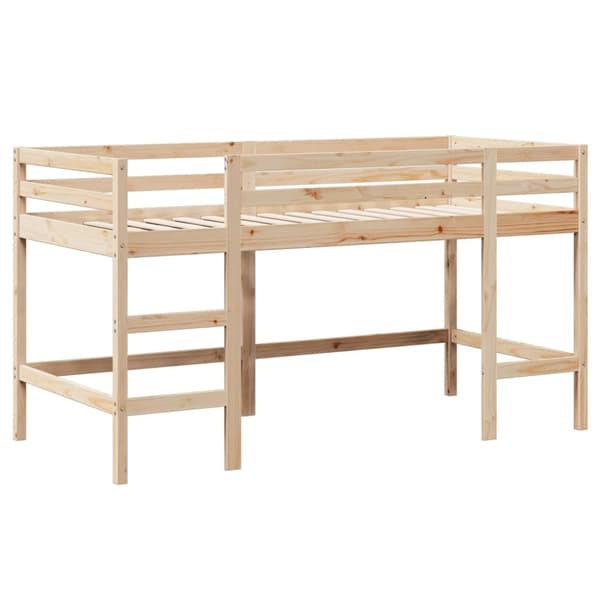 højseng med stige og tag 90x200 cm massivt fyrretræ hvid