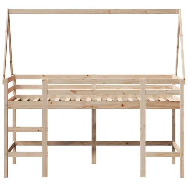 Våningssäng med stege och tak 90x190 cm massiv furu