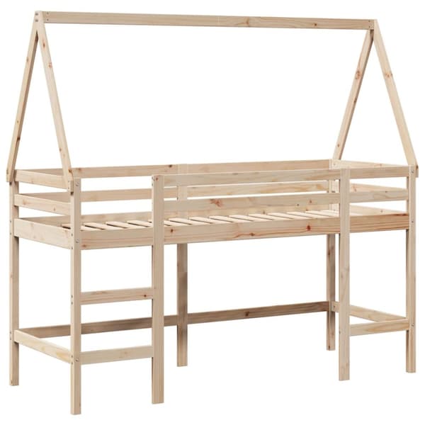 Våningssäng med stege och tak 90x190 cm massiv furu