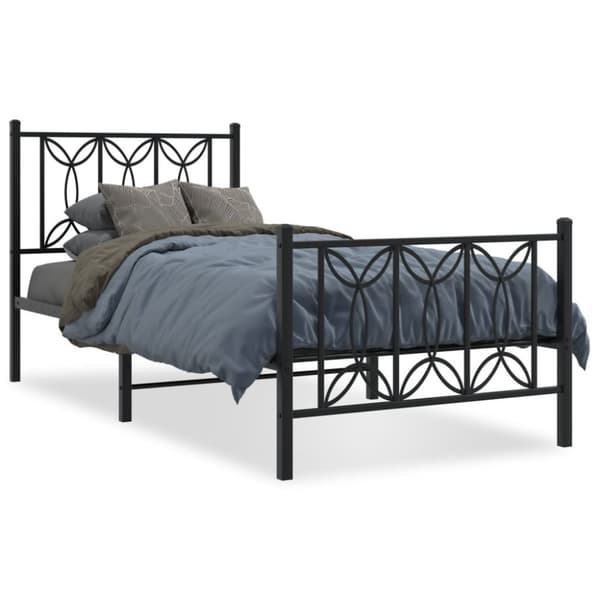 sengeramme med sengegavl og fodgærde 90x190 cm metal sort