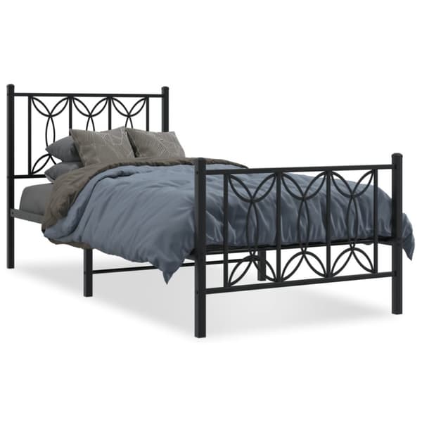 sengeramme med sengegavl og fodgærde 90x190 cm metal sort