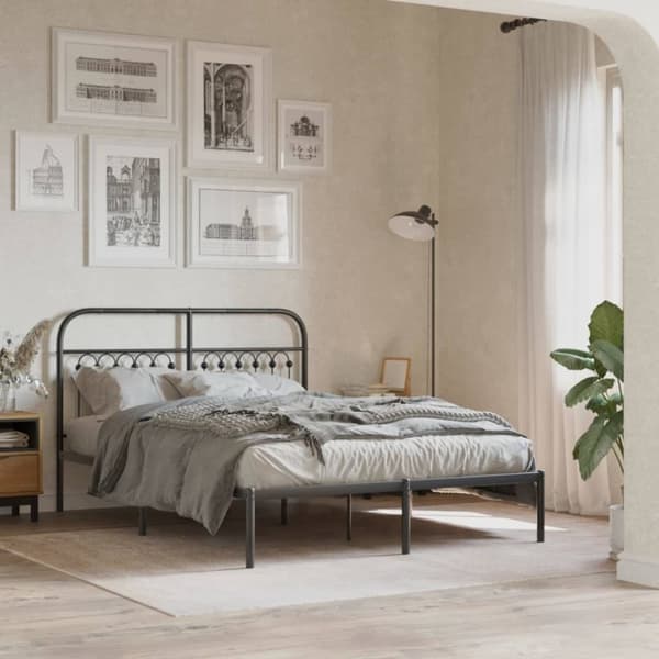 sengeramme med sengegavl 135x190 cm metal sort