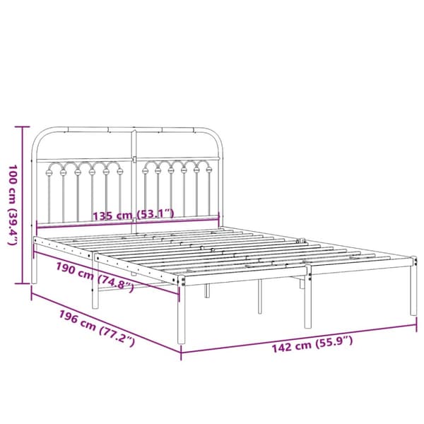 sengeramme med sengegavl 135x190 cm metal sort