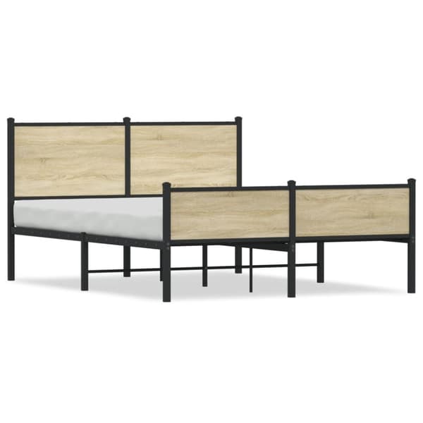 sengeramme med sengegavl og fodgærde 137x190 cm metal sonoma-eg