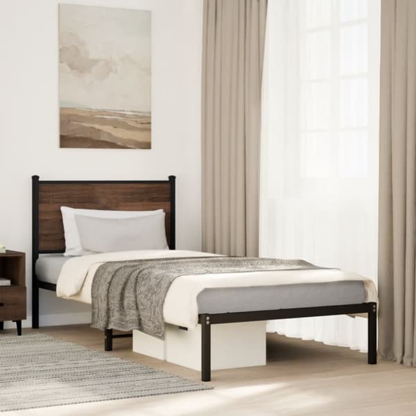 sengeramme med sengegavl 80x200 cm metal brun egetræsfarve