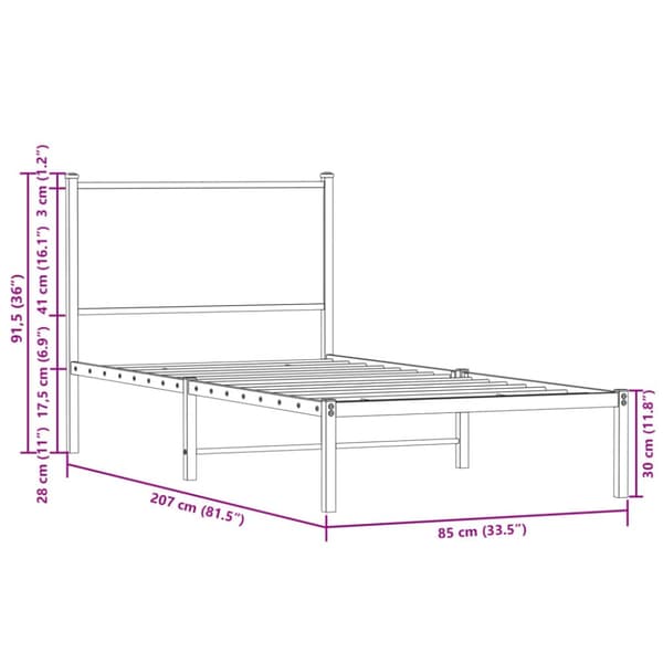 sengeramme med sengegavl 80x200 cm metal brun egetræsfarve