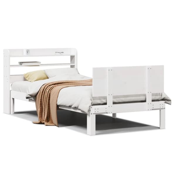 sengeramme med sengegavl 90x190 cm massivt fyrretræ hvid