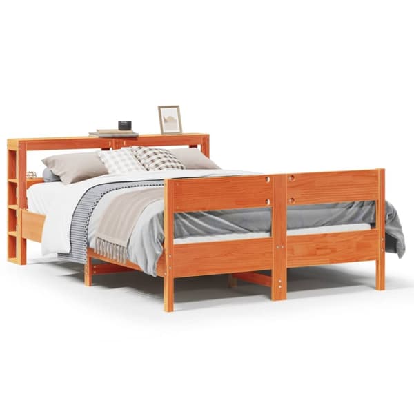 sengeramme uden madras 135x190 cm massivt fyrretræ brun
