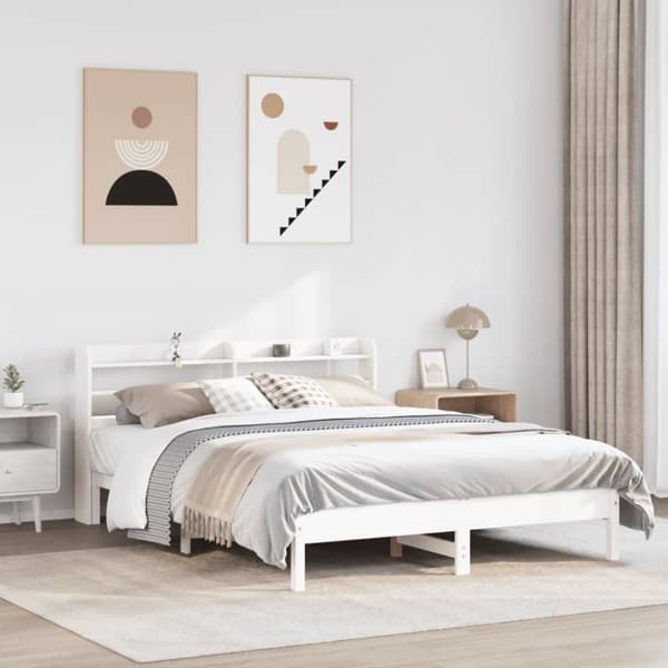 sengeramme uden madras 140x200 cm massivt fyrretræ hvid