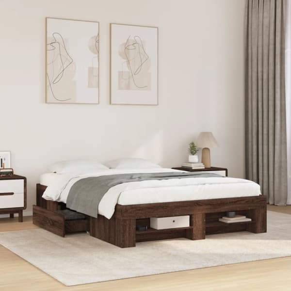 sengeramme 120x190 cm uden madras konstrueret træ brunt eg