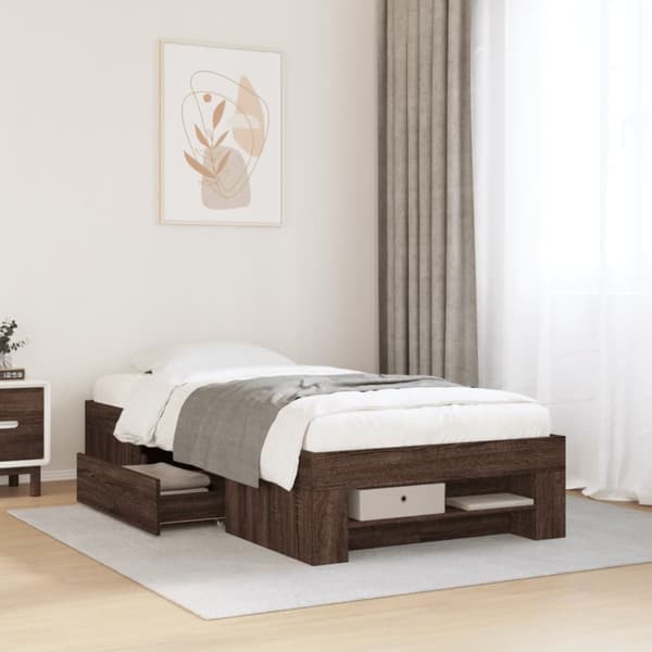 sengeramme 75x190 cm uden madras konstrueret træ brunt eg