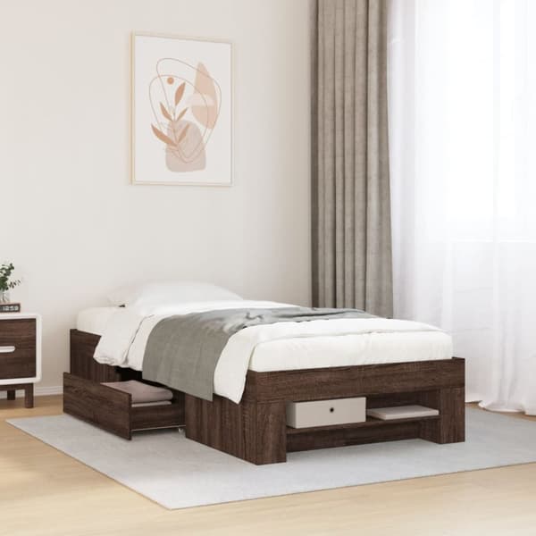 sengeramme 75x190 cm uden madras konstrueret træ brunt eg