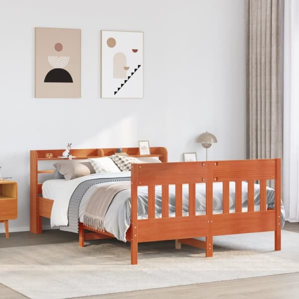 sengeramme uden madras 120x190 cm massivt fyrretræ gyldenbrun