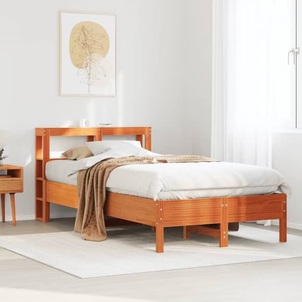 sengeramme uden madras 90x190 cm massivt fyrretræ gyldenbrun