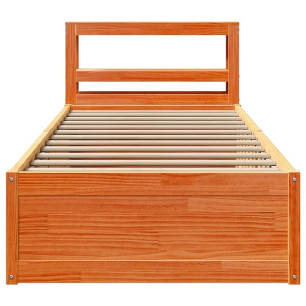 sengeramme med sengegavl 90x190 cm massivt fyrretræ gyldenbrun