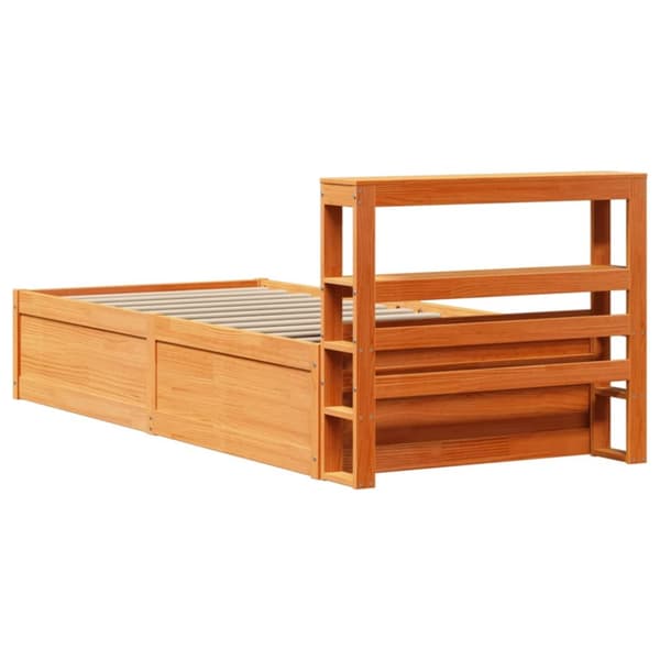 sengeramme med sengegavl 90x190 cm massivt fyrretræ gyldenbrun