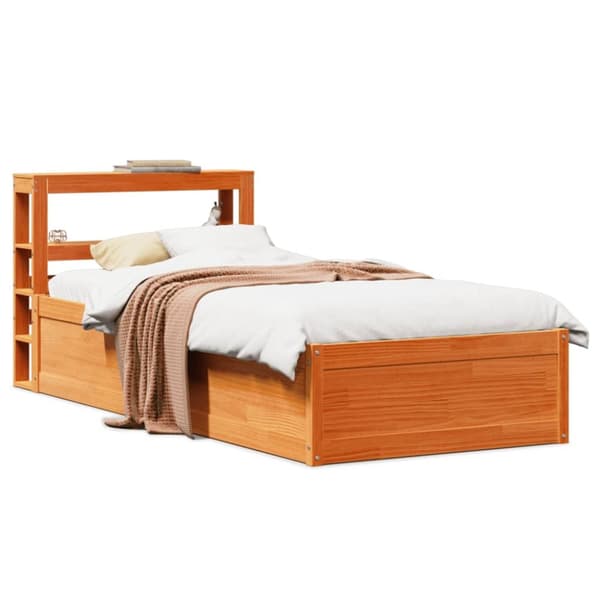 sengeramme med sengegavl 90x190 cm massivt fyrretræ gyldenbrun