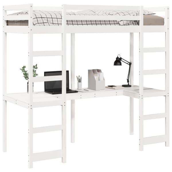 Loftsäng utan madrass vit 75x190 cm massiv furu