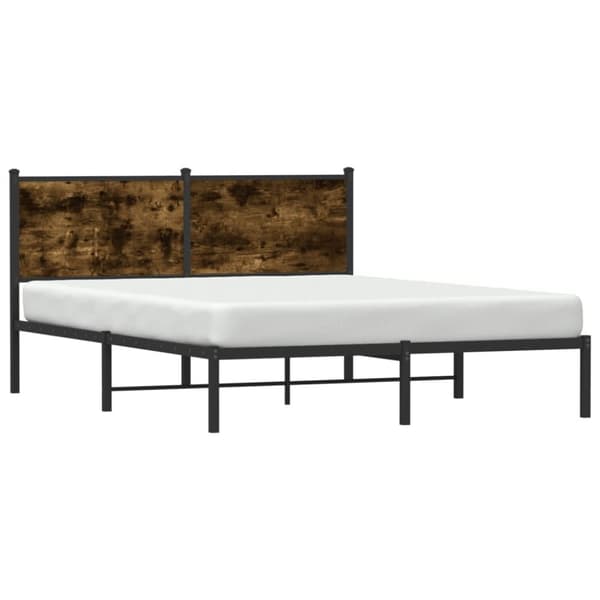 sengeramme med sengegavl 137x190 cm metal røget egetræsfarve